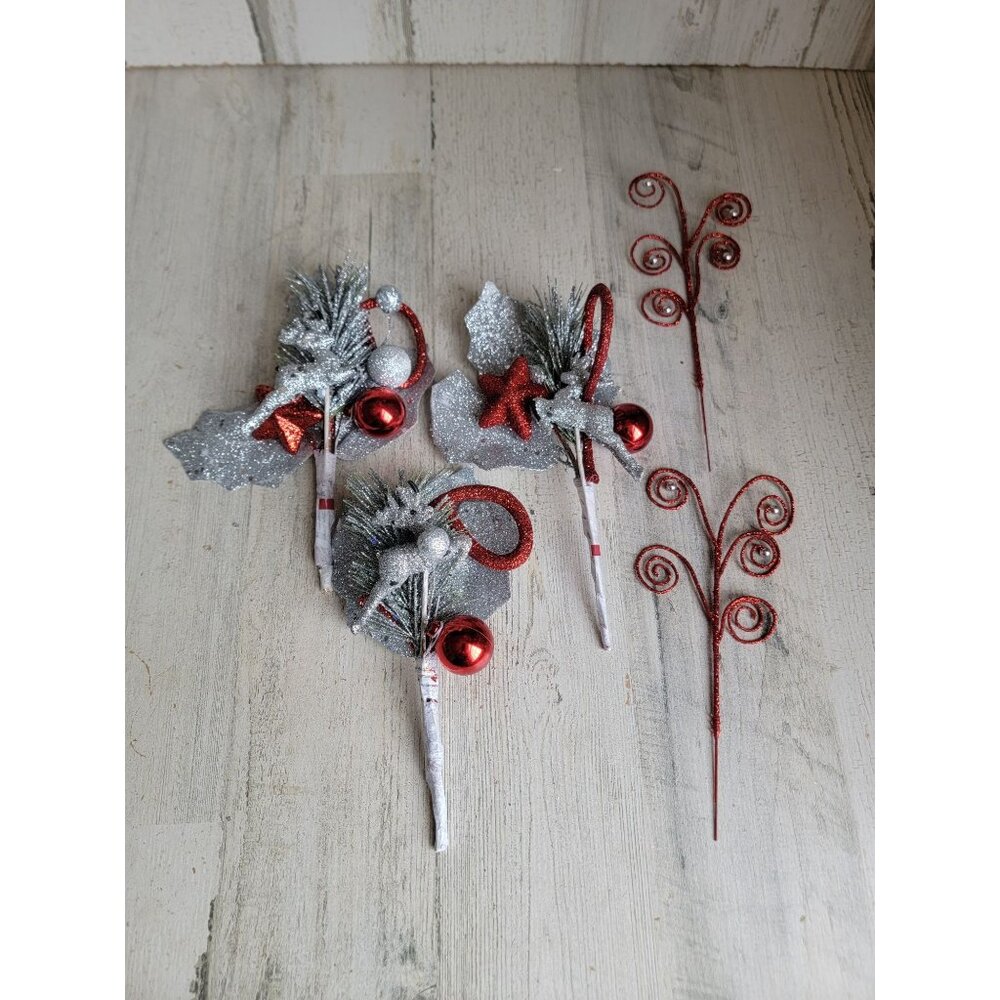 Floral reindeer ball leaf pick‎ glitter Xmas set decor bead